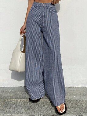 Striped Wide-Leg Jeans